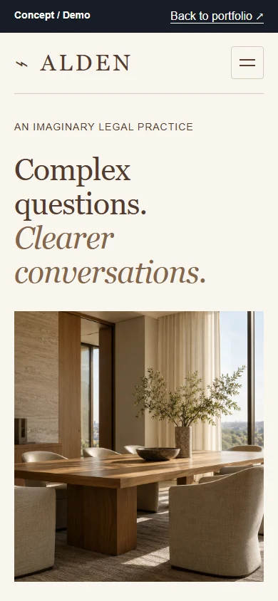 ALDEN Counsel mobile homepage screenshot