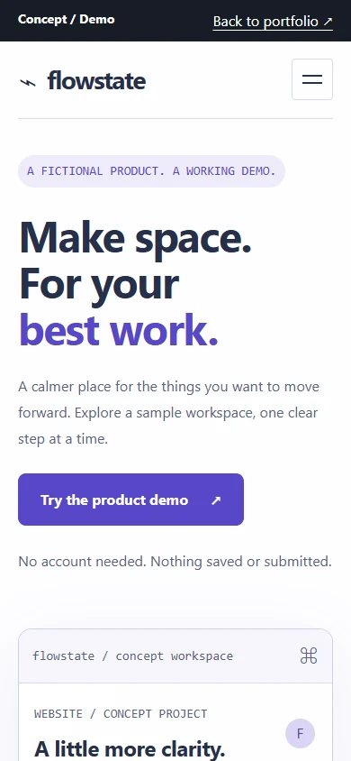 FLOWSTATE mobile homepage screenshot